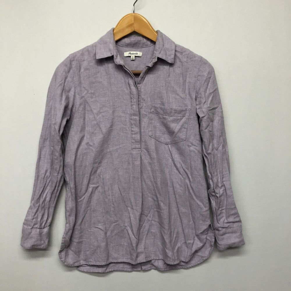 Madewell Women 1/4 Button Popover Top Blouse Shirt Size Extra Small M114 -19